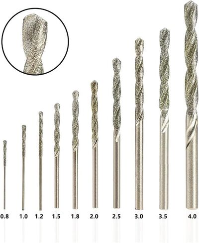 مثقاب مثلي المغطى بالماس 0.8 مم-4.0 مم Micro HSS تويست تويست لتثبيت الحجر الحجر الحجر الحجر حفرة 10pcs in Saudi Arabia