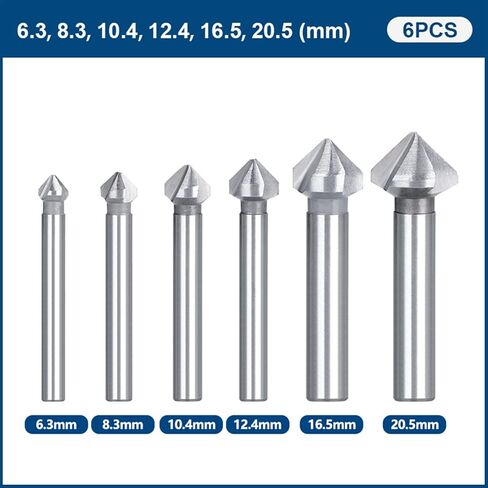 Round Shank 3 Flute 90 Degree Chamfer Chamfering Tool Countersink Drill Bit 6.3-20.5MM 1Set/6pcs in Saudi Arabia