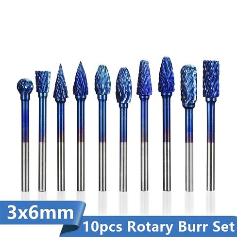1Box 3mm Shank Tungsten Carbide Rotary Burrs 6mm Diameter Double Cut Rotary File Router in Saudi Arabia