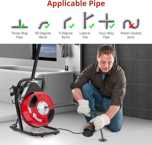 50Ft 1/2 Inch Electric Drain Cleaner Machine Auto Feed Drain Auger for 1 to 4 Inch Pipes Professional Sewer Snake with 4 Cutters Gloves Heavy Duty Clog Remover in Saudi Arabia