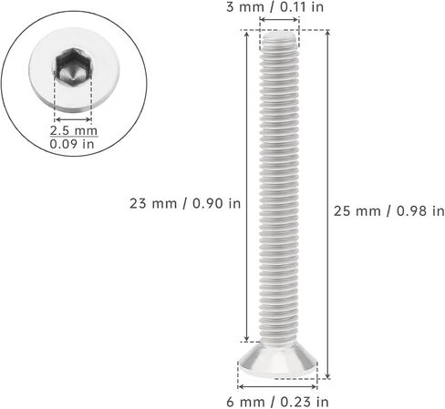 50 Pcs M3-0.5 x 25mm Flat Head Socket Cap Screws Countersunk Bolts, Allen Socket Drive, Stainless Steel 304, Bright Finish in Saudi Arabia