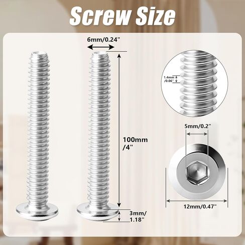Biaungdo 20 Pack Flat Head Allen Bolts, 1/4-20 x 2 Inch Silver Socket Cap Screws Joint Connecting Bolts Countersunk Screws for Furniture, Fully Threaded in Saudi Arabia