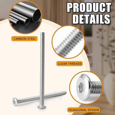 Biaungdo 20 Pack Flat Head Allen Bolts, 1/4-20 x 2 Inch Silver Socket Cap Screws Joint Connecting Bolts Countersunk Screws for Furniture, Fully Threaded in Saudi Arabia