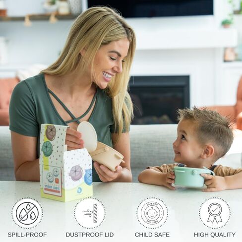 Silicone No Spill Snack Cups for Toddlers – Portable Baby Snack Cup Containers with Dustproof Lid – Dishwasher-Friendly Toddler Spill Proof Cups Without BPA, Lead, or Phthalates – Blue and Beige in Kuwait