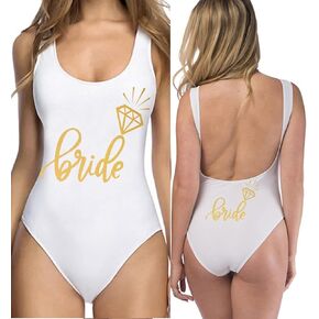 Woman Bride Bride Tribe Gold Letter Back Print Swimwear Swimsuit One Piece Swimming Bareback High Cut Removable Pad Bodysuit in Saudi Arabia