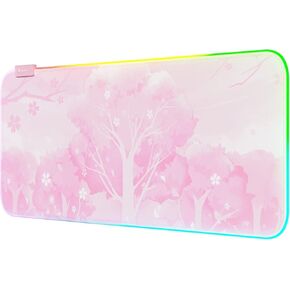 Pink RGB LED Gaming Mouse Pad, 14 Modes Glow Pad, Extra Large Gaming Mousepad,Waterproof Rubber Non Slip Cute Sakura Mat, Extended Big Keyboard and Mouse Pad Mat for Gamer Office Home, 800×300×4mm in Kuwait