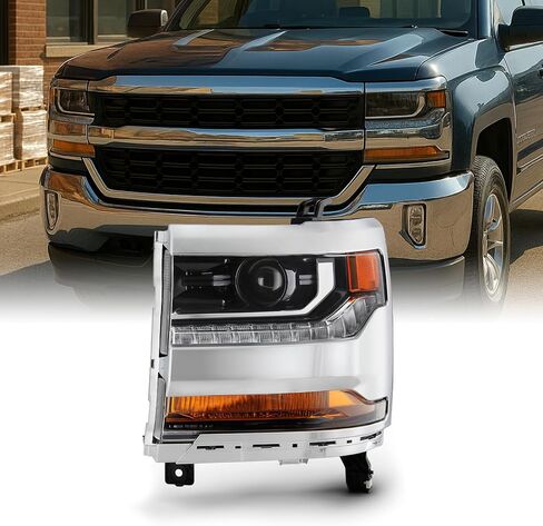 Akkon - Fits 2016-2019 Chevy Silverado 1500 [Hid/Xenon Type] المصابيح الأمامية كروم الإسقاط مع LED STARK LAMP RESANGER in Saudi Arabia