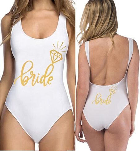 Woman Bride Bride Tribe Gold Letter Back Print Swimwear Swimsuit One Piece Swimming Bareback High Cut Removable Pad Bodysuit in Saudi Arabia