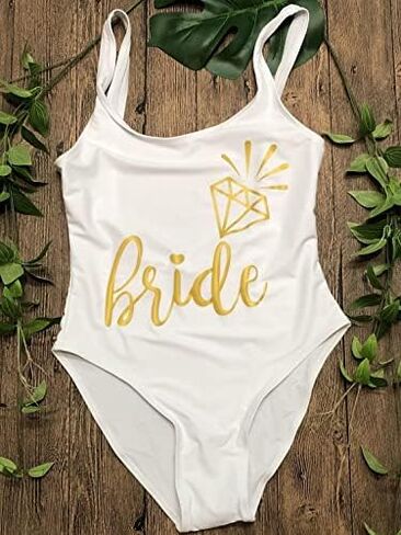 Woman Bride Bride Tribe Gold Letter Back Print Swimwear Swimsuit One Piece Swimming Bareback High Cut Removable Pad Bodysuit in Saudi Arabia