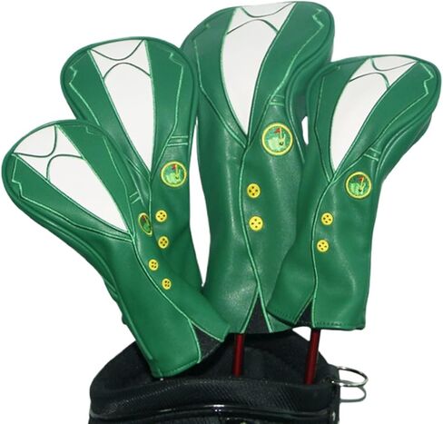 Green Jacket Golf Club Covers, PU Leather Elastic Neckline Golf Head Covers Soft Thick Lining Rainproof Sunscreen Hybrid Head Cover for 1/3/5/UT Wood Golf Club, Machine Washable in Saudi Arabia