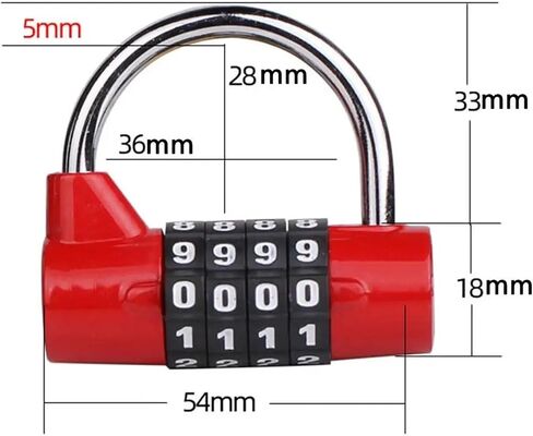 Heavy Duty 4 Dial Digit Combination Lock Dormitory Cabinet Lock Locker Padlock Travel Luggage Lock 1Pcs(Red) in Saudi Arabia