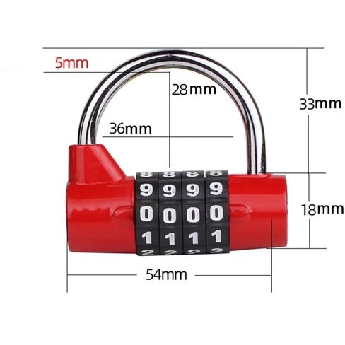 Heavy Duty 4 Dial Digit Combination Lock Dormitory Cabinet Lock Locker Padlock Travel Luggage Lock 1Pcs(Red) in Saudi Arabia