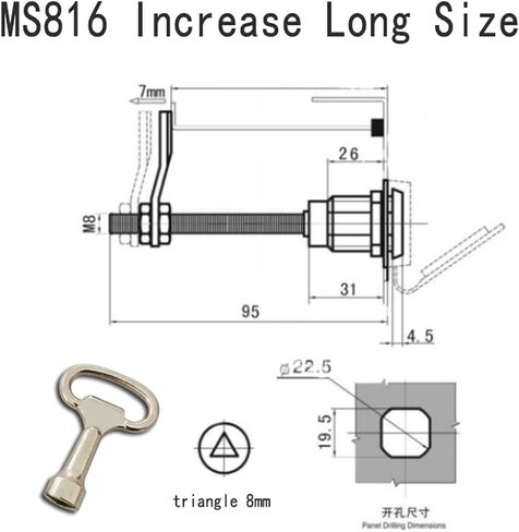 Zinc Alloy Ordinary MS816 Triangle Key Mini Cam Lock Triangle Electric Cabinet Dustbin Lock Pull Tongue Mailbox Metal Gym Lockes 1Pcs(2set-80mm-key) in Saudi Arabia