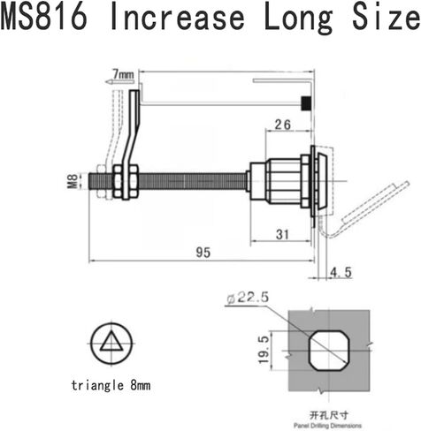 Zinc Alloy Ordinary MS816 Triangle Key Mini Cam Lock Triangle Electric Cabinet Dustbin Lock Pull Tongue Mailbox Metal Gym Lockes 1Pcs(2set-80mm-key) in Saudi Arabia