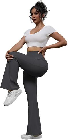Women's Elastic Yoga Leggings High-Waisted Butt-Lifting Quick-Dry Flared Pants, Outdoor Sports Fitness Long Pants in Saudi Arabia