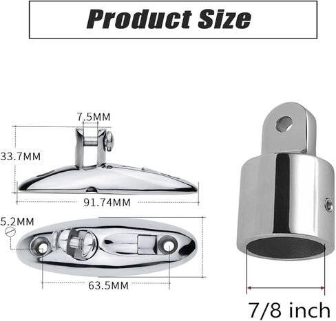 Bimini Top Hardware, Deck Side Mounted Quick Release Hinges, Eye end caps,Boat Fittings Fits 7/8'' or 1'' OD 316 Stainless Steel Heavy Dudy Parts for Canopy (2 Pair) in Kuwait