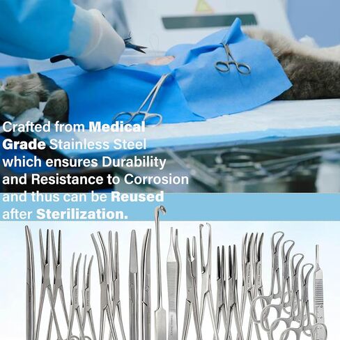 A2Z Stainless Steel 22 Pcs Veterinary Instruments Set Includes Kelly Forceps Mosquito Hemostats Carmalt Rochester Backhaus Towel Clamps Mayo Metzenbaum Scissors Multipurpose Spay Pack Kit-All in ONE in Saudi Arabia