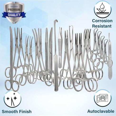 A2Z Stainless Steel 22 Pcs Veterinary Instruments Set Includes Kelly Forceps Mosquito Hemostats Carmalt Rochester Backhaus Towel Clamps Mayo Metzenbaum Scissors Multipurpose Spay Pack Kit-All in ONE in Saudi Arabia