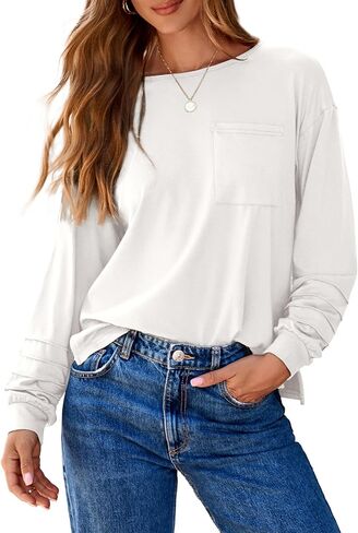 Dokotoo Womens Tops 2025 Fashion Long Sleeve Shirts Loose Cute Crewneck Basic Business Tees Blouses in Saudi Arabia