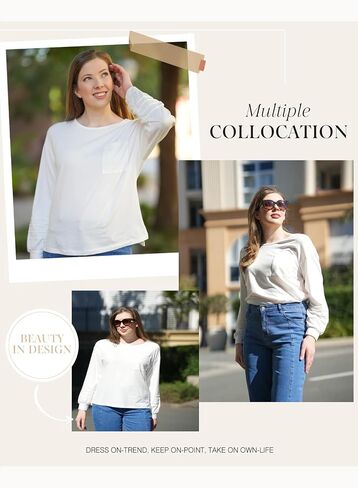 Dokotoo Womens Tops 2025 Fashion Long Sleeve Shirts Loose Cute Crewneck Basic Business Tees Blouses in Saudi Arabia