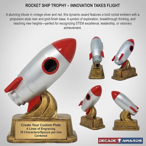Decade Awards Rocket Ship Trophy - Custom Engraved Spaceship Award for Mentors, Innovators, Visionaries, Students, Sci-Fi Events, STEM Achievements - Customize Now (6 Inch) in Saudi Arabia