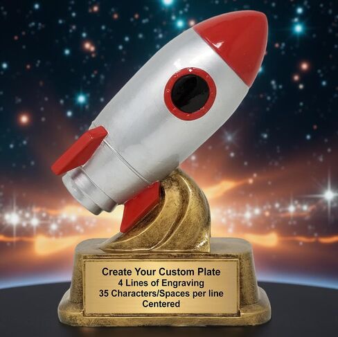 Decade Awards Rocket Ship Trophy - Custom Engraved Spaceship Award for Mentors, Innovators, Visionaries, Students, Sci-Fi Events, STEM Achievements - Customize Now (6 Inch) in Saudi Arabia