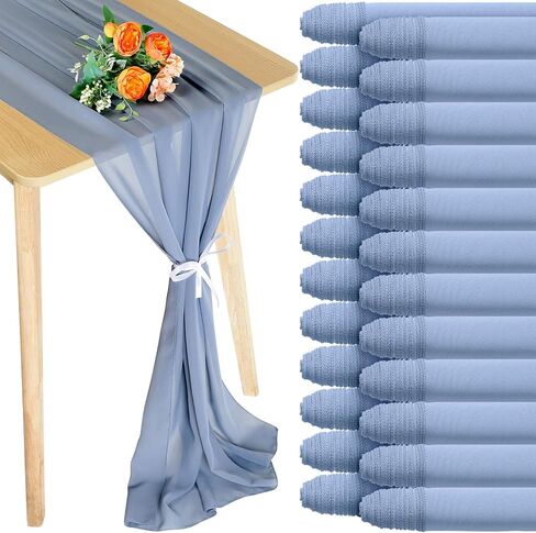 Chumia 24 Pack Chiffon Table Runners Romantic Sheer Table Decorations Long Tulle Runner for Wedding Bridal Shower Party Supplies Decor, 118 x 12 Inches (Dusty Blue) in Saudi Arabia