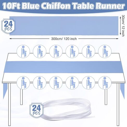 Chumia 24 Pack Chiffon Table Runners Romantic Sheer Table Decorations Long Tulle Runner for Wedding Bridal Shower Party Supplies Decor, 118 x 12 Inches (Dusty Blue) in Saudi Arabia