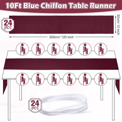 Chumia 24 Pack Chiffon Table Runners Romantic Sheer Table Decorations Long Tulle Runner for Wedding Bridal Shower Party Supplies Decor, 118 x 12 Inches (Dusty Blue) in Saudi Arabia