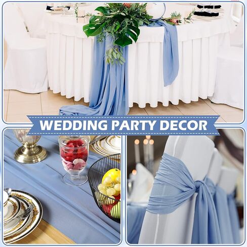 Chumia 24 Pack Chiffon Table Runners Romantic Sheer Table Decorations Long Tulle Runner for Wedding Bridal Shower Party Supplies Decor, 118 x 12 Inches (Dusty Blue) in Saudi Arabia