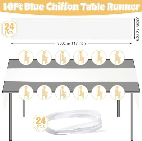 Chumia 24 Pack Chiffon Table Runners Romantic Sheer Table Decorations Long Tulle Runner for Wedding Bridal Shower Party Supplies Decor, 118 x 12 Inches (Dusty Blue) in Saudi Arabia
