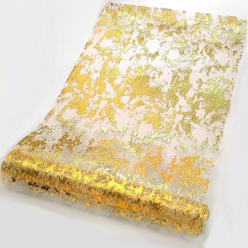 Gold Table Runner - Decorations Metallic Party Decorations 9ft Sparkle Foil Mesh Decor لعيد الميلاد ، الزفاف ، الذكرى السنوية ، عيد الشكر ، عيد الميلاد ، ‌ التخرج ، مائدة طاولة مشرقة in Kuwait