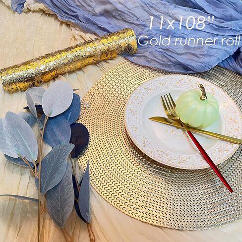 Gold Table Runner - Decorations Metallic Party Decorations 9ft Sparkle Foil Mesh Decor لعيد الميلاد ، الزفاف ، الذكرى السنوية ، عيد الشكر ، عيد الميلاد ، ‌ التخرج ، مائدة طاولة مشرقة in Kuwait