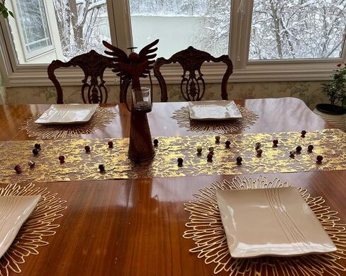 Gold Table Runner - Decorations Metallic Party Decorations 9ft Sparkle Foil Mesh Decor لعيد الميلاد ، الزفاف ، الذكرى السنوية ، عيد الشكر ، عيد الميلاد ، ‌ التخرج ، مائدة طاولة مشرقة in Kuwait