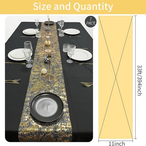 Gold Table Runner - Decorations Metallic Party Decorations 9ft Sparkle Foil Mesh Decor لعيد الميلاد ، الزفاف ، الذكرى السنوية ، عيد الشكر ، عيد الميلاد ، ‌ التخرج ، مائدة طاولة مشرقة in Kuwait
