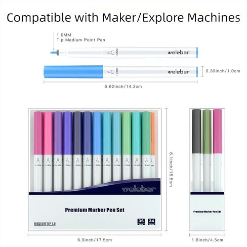 مجموعة أقلام طرف 1.0 من welebar لصانع Cricut 3/Maker/Explor 3/Air 2/Air، مجموعة أقلام تحديد ممتازة مكونة من 36 قلمًا متوسط ​​النقاط للرسم والكتابة وملحقات لآلات Cricut in Saudi Arabia