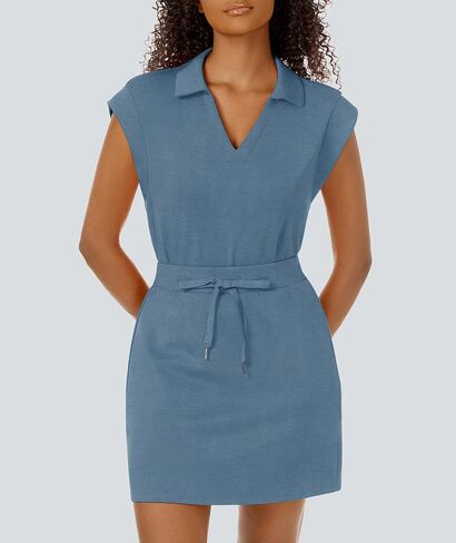 2 Piece Set for Women 2025 Summer Outfits Lapel Cap Sleeve Tops High Waisted Skirts Sweatsuit Workout Set Blue Grey M in Saudi Arabia