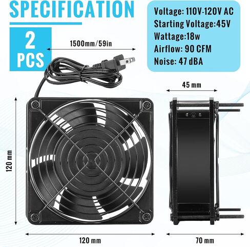 2 Pack 120V AC Fans Muffin Fan Waterproof18W 2850RPM 90CFM Life 50000 Hours Small Cooling Ventilation Exhaust Projects (120mm) in Saudi Arabia
