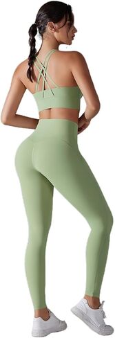 Women's Solid Color Back Cross Non Wearing Underwear Long Yoga Suit Two Piece Set in Saudi Arabia