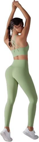 Women's Solid Color Back Cross Non Wearing Underwear Long Yoga Suit Two Piece Set in Saudi Arabia