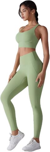 Women's Solid Color Back Cross Non Wearing Underwear Long Yoga Suit Two Piece Set in Saudi Arabia