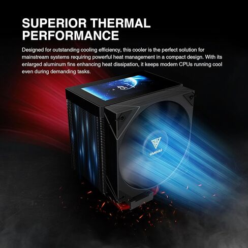 Gamdias Boreas M2-61L CPU Air Cooler ، 4.3 '' 'IPS LCD Display Cover ، 6 heatpipes copper ، heathink الألمنيوم ، مروحة منخفضة 120 مم ، دعم GIF w/software ، AMD AM5/AM4 ； Intel LGA 1851/1700 ، Black in Kuwait