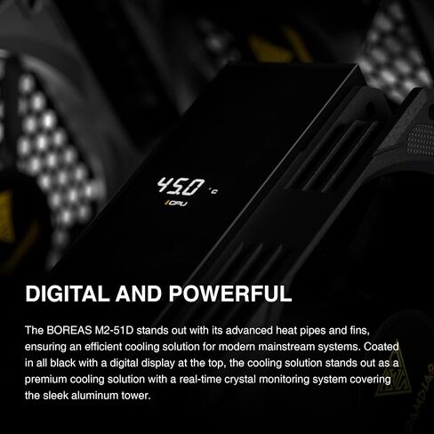 Gamdias Boreas M2-61L CPU Air Cooler ، 4.3 '' 'IPS LCD Display Cover ، 6 heatpipes copper ، heathink الألمنيوم ، مروحة منخفضة 120 مم ، دعم GIF w/software ، AMD AM5/AM4 ； Intel LGA 1851/1700 ، Black in Kuwait