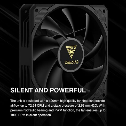 Gamdias Boreas M2-61L CPU Air Cooler ، 4.3 '' 'IPS LCD Display Cover ، 6 heatpipes copper ، heathink الألمنيوم ، مروحة منخفضة 120 مم ، دعم GIF w/software ، AMD AM5/AM4 ； Intel LGA 1851/1700 ، Black in Kuwait