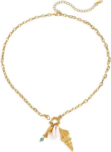 Beach Necklaces for Women - Dainty Starfish Seashell Fish Conch Beach Necklaces for Women, Chunky Gold Ocean Pendant Jewelry | Summer Boho Waterproof Jewelry Gifts in Kuwait