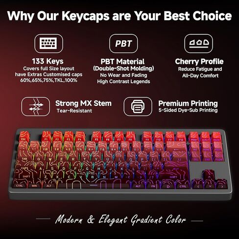 Keycaps BBT BBT الأسود إلى الأحمر - ملف تعريف الكرز اللمعان اللامع ، طباعة الطبعات المطبوعة على لوحة المفاتيح الميكانيكية (135 مفتاحًا) - تصميم كفاف ، مجموعة مفاتيح متينة. in Saudi Arabia