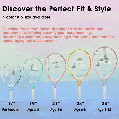 AMA SPORT Kids Tennis Racket for Junior Toddlers Starter Kit 17-25" Tennis Racquet for Girls and Boys with 420D Nylon Shoulder Strap Bag in Kuwait