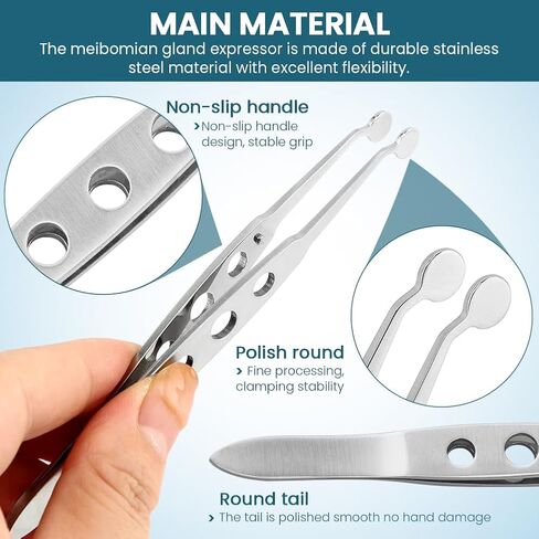 Meibomian Gland Expressor, Stainless Steel Eyelid Massage Tweezers, Professional Forceps Dryeye Extraction Tool for Men Women, Eye Care Tool For Dry Eyes(Round Tip,SIZE:5 * 5) in Kuwait
