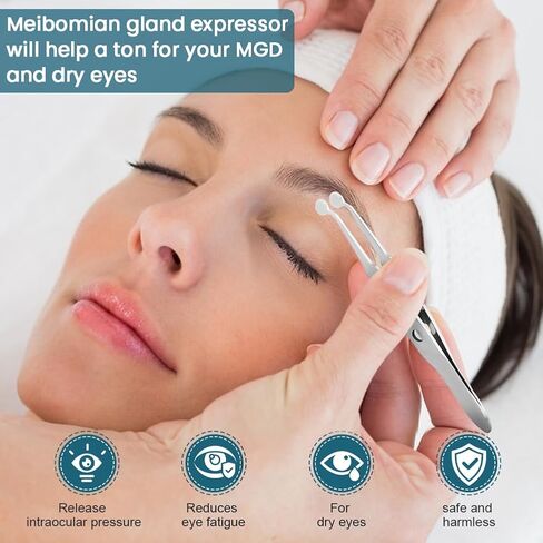 Meibomian Gland Expressor, Stainless Steel Eyelid Massage Tweezers, Professional Forceps Dryeye Extraction Tool for Men Women, Eye Care Tool For Dry Eyes(Round Tip,SIZE:5 * 5) in Kuwait