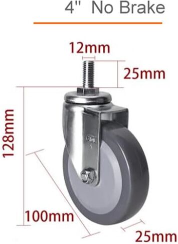 عجلات عجلات Universal Pu Tread مع الفرامل ، M12x25 عجلات أثاث حماية أرضية يمكن ارتداؤها 1pcs (فرامل 5 بوصات) in Saudi Arabia